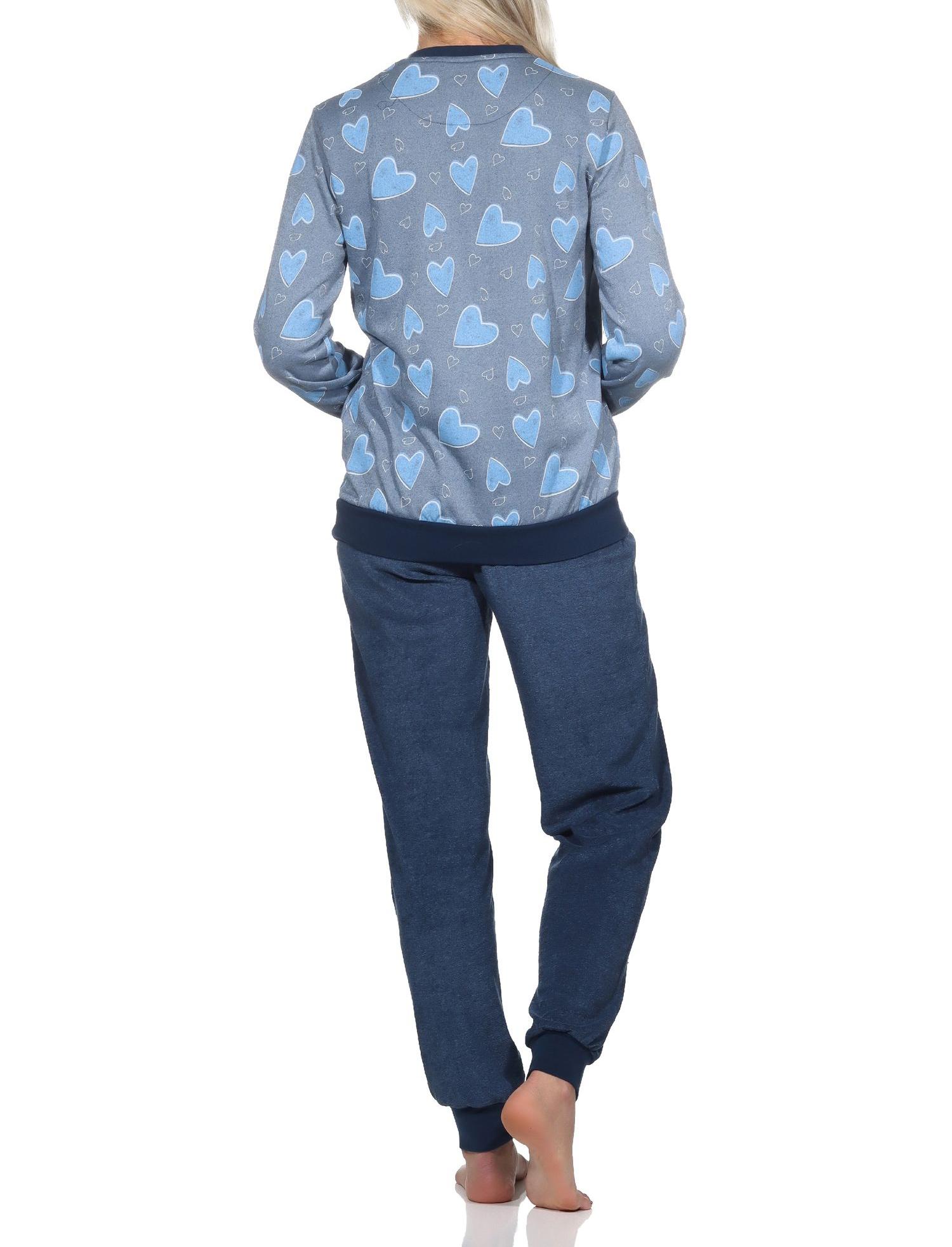 Normann Damen langarm Frottee Schlafanzug mit Bündchen in Herz Optik - auch in Übergrösse