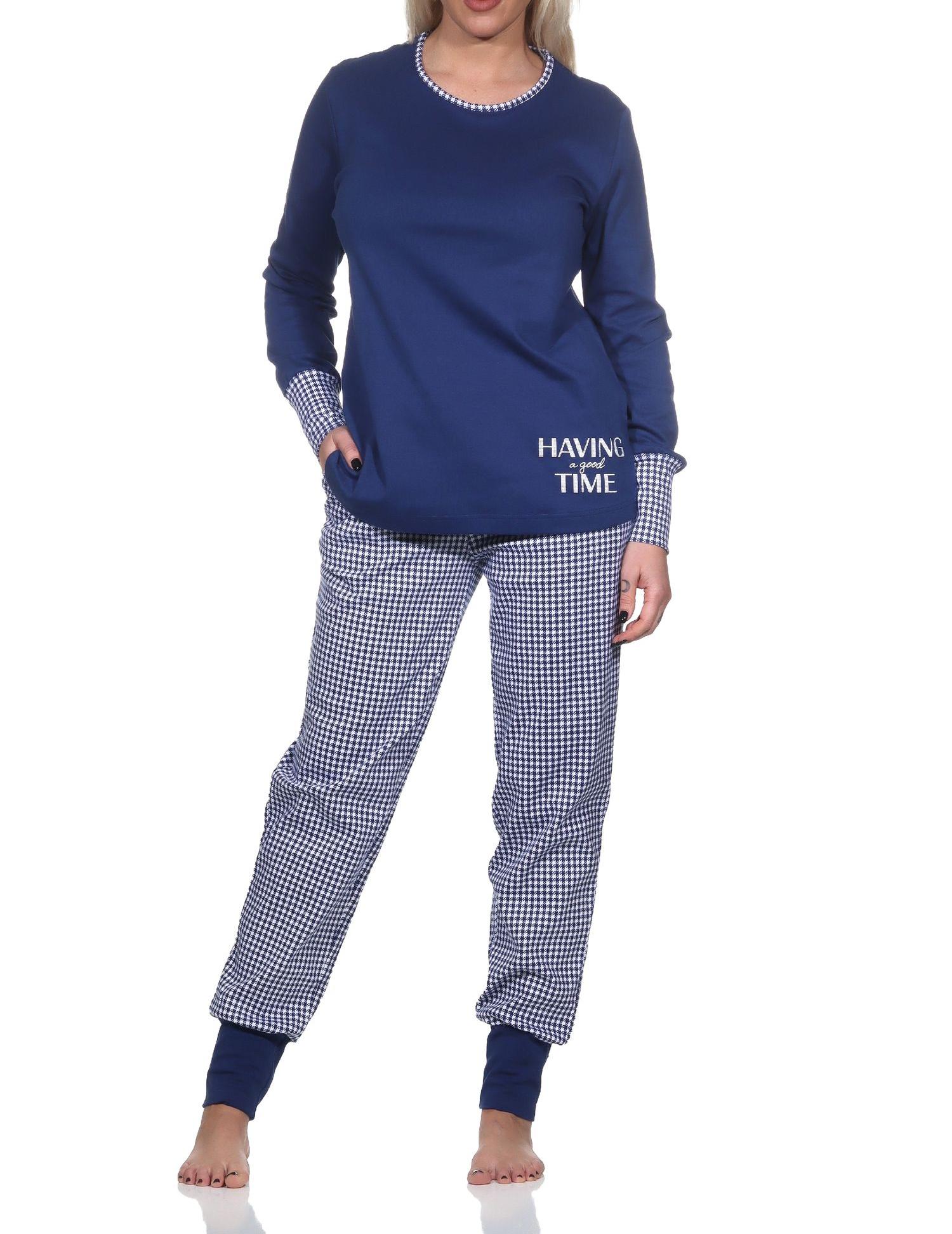 Normann Damen Schlafanzug mit Bündchen in lässiger Optik in Kuschel Interlock Qualität