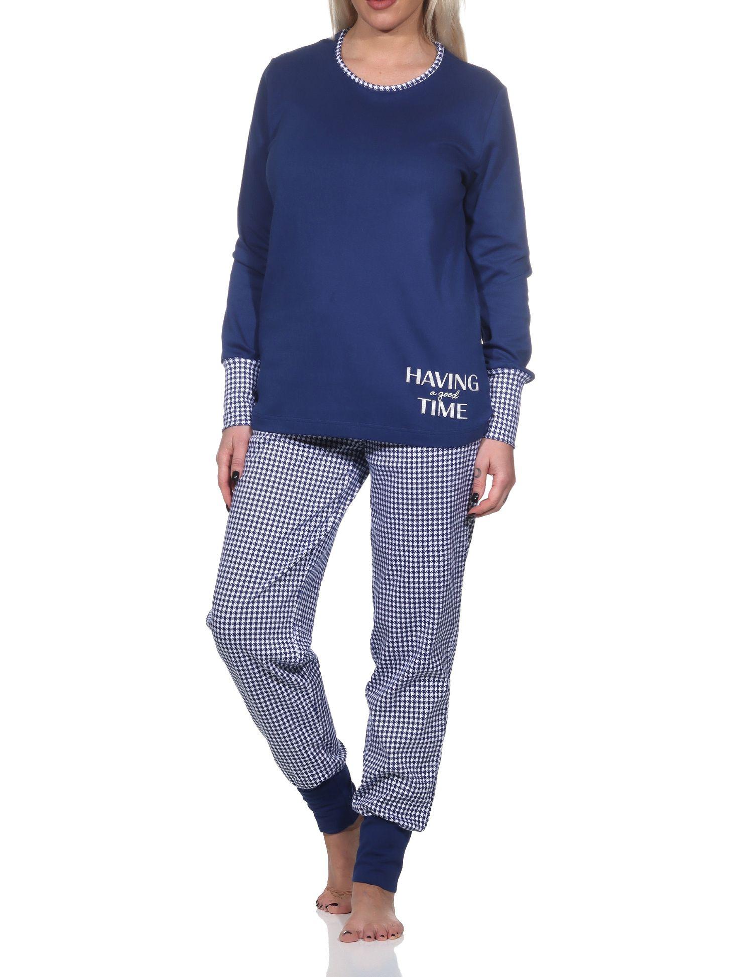 Normann Damen Schlafanzug mit Bündchen in lässiger Optik in Kuschel Interlock Qualität