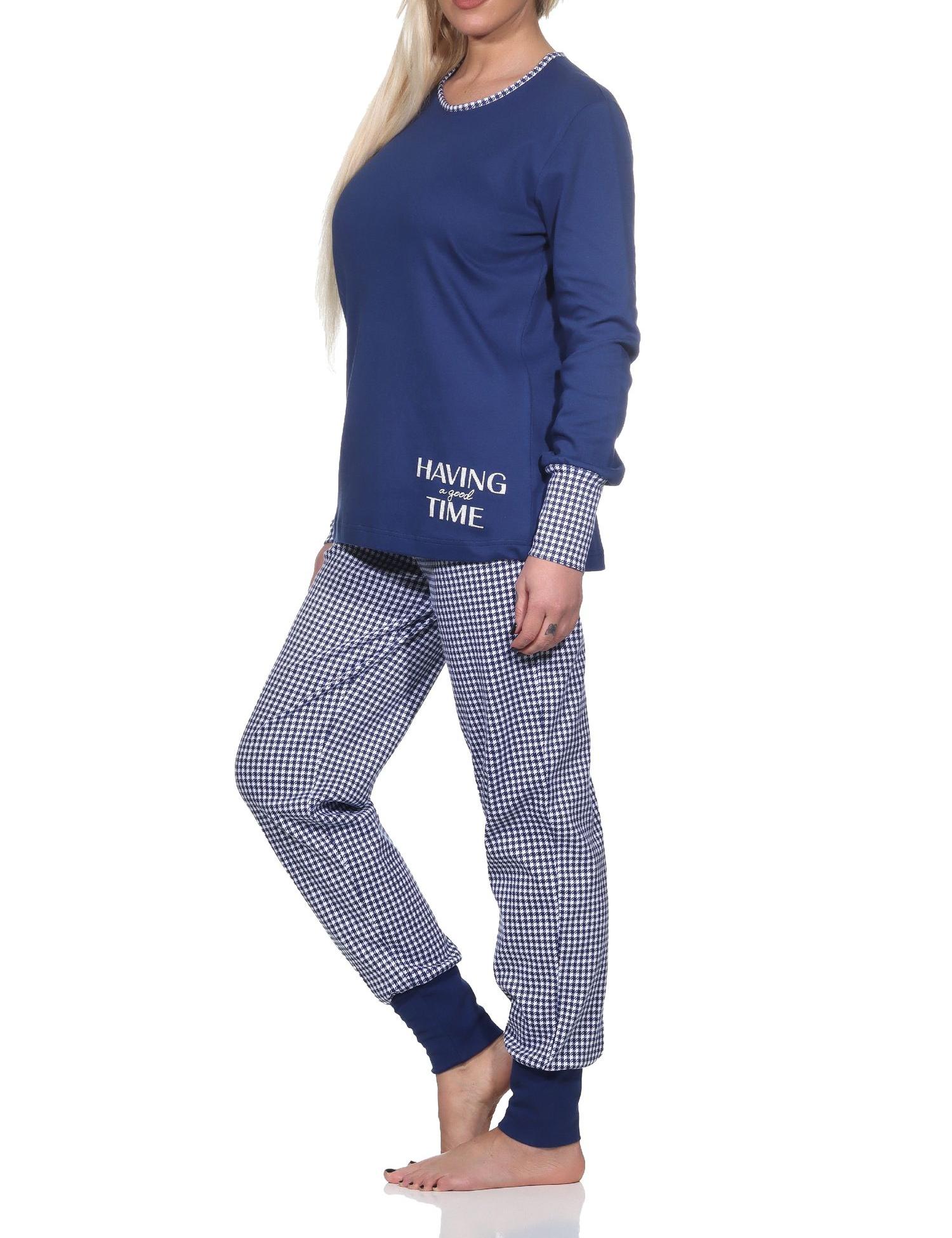 Normann Damen Schlafanzug mit Bündchen in lässiger Optik in Kuschel Interlock Qualität