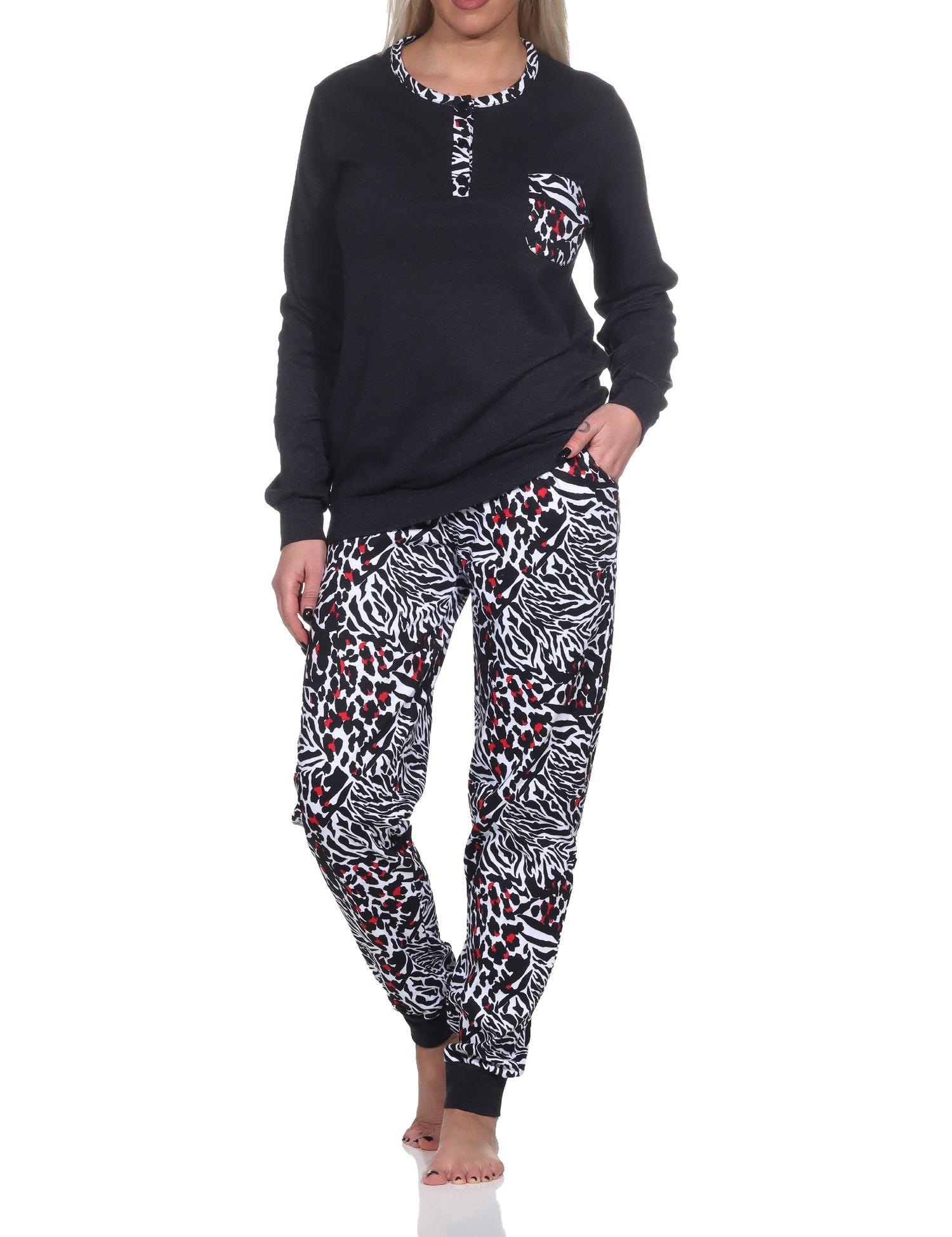 Normann Damen Kuschel Interlock Schlafanzug langarm mit Bündchen in Animal-Print-Optik Normann Damen Kuschel Interlock Schlafanzug langarm mit Bündchen in Animal-Print-Optik