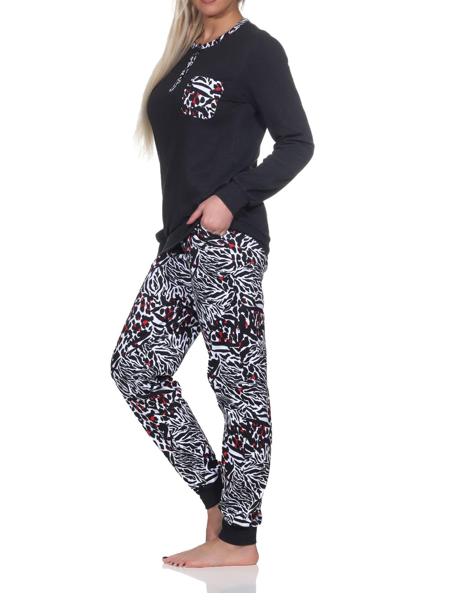 Normann Damen Kuschel Interlock Schlafanzug langarm mit Bündchen in Animal-Print-Optik - 223 201 96 461 Normann Damen Kuschel Interlock Schlafanzug langarm mit Bündchen in Animal-Print-Optik