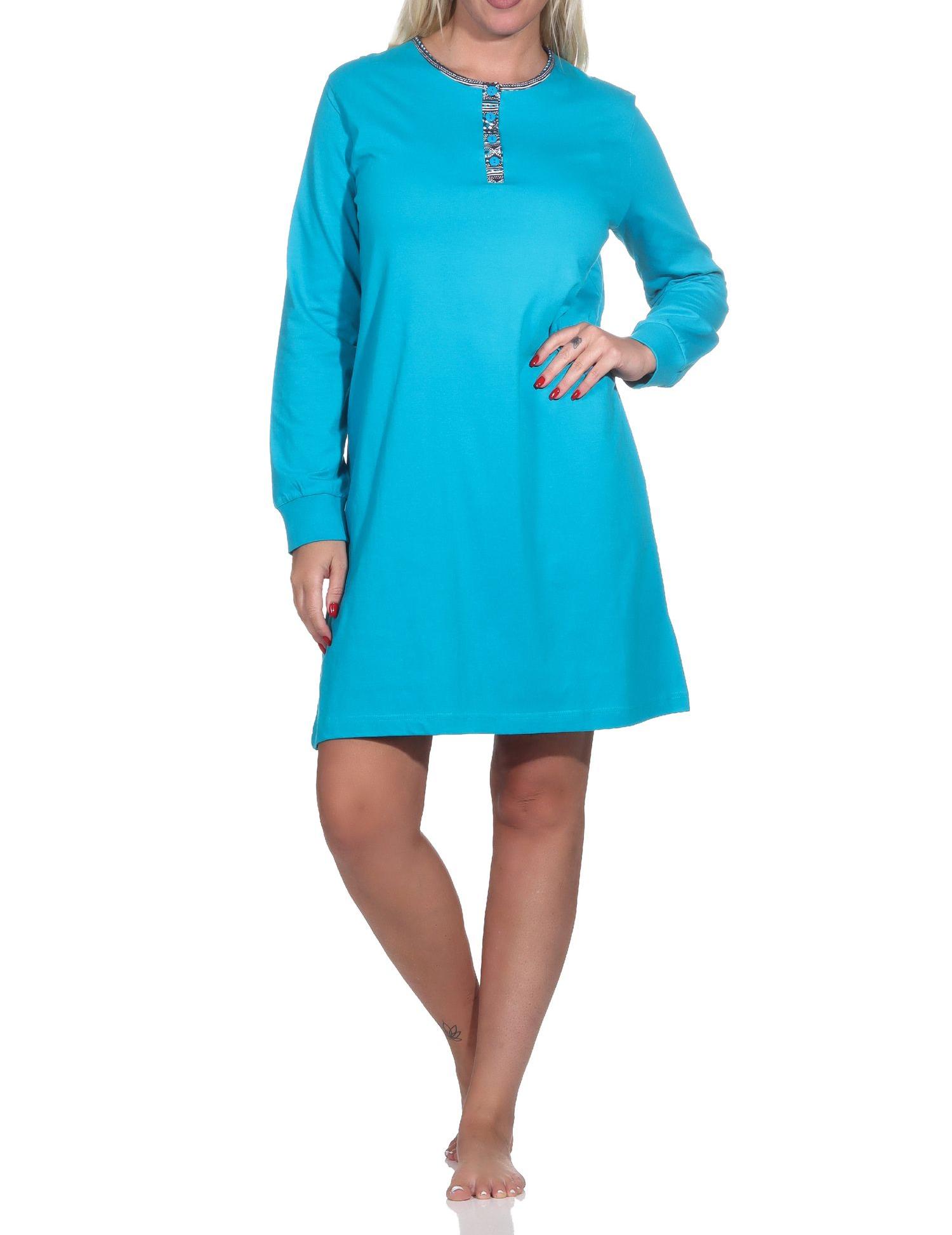 Normann Damen Langarm Nachthemd mit Bündchen