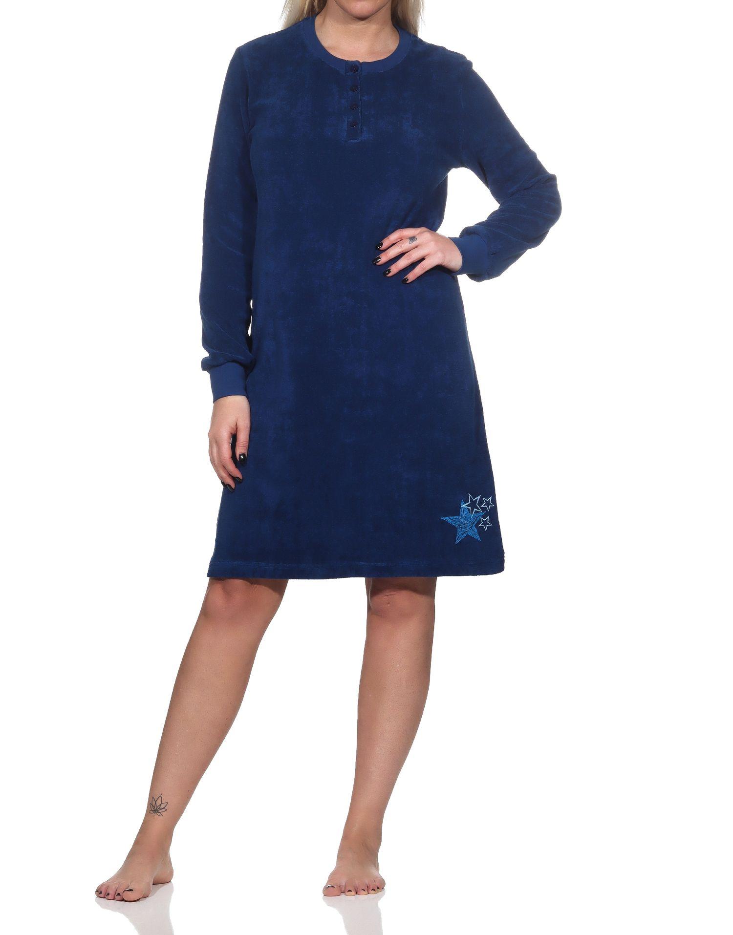 Normann Damen Frottee Nachthemd langarm mit Bündchen in Sterne Optik