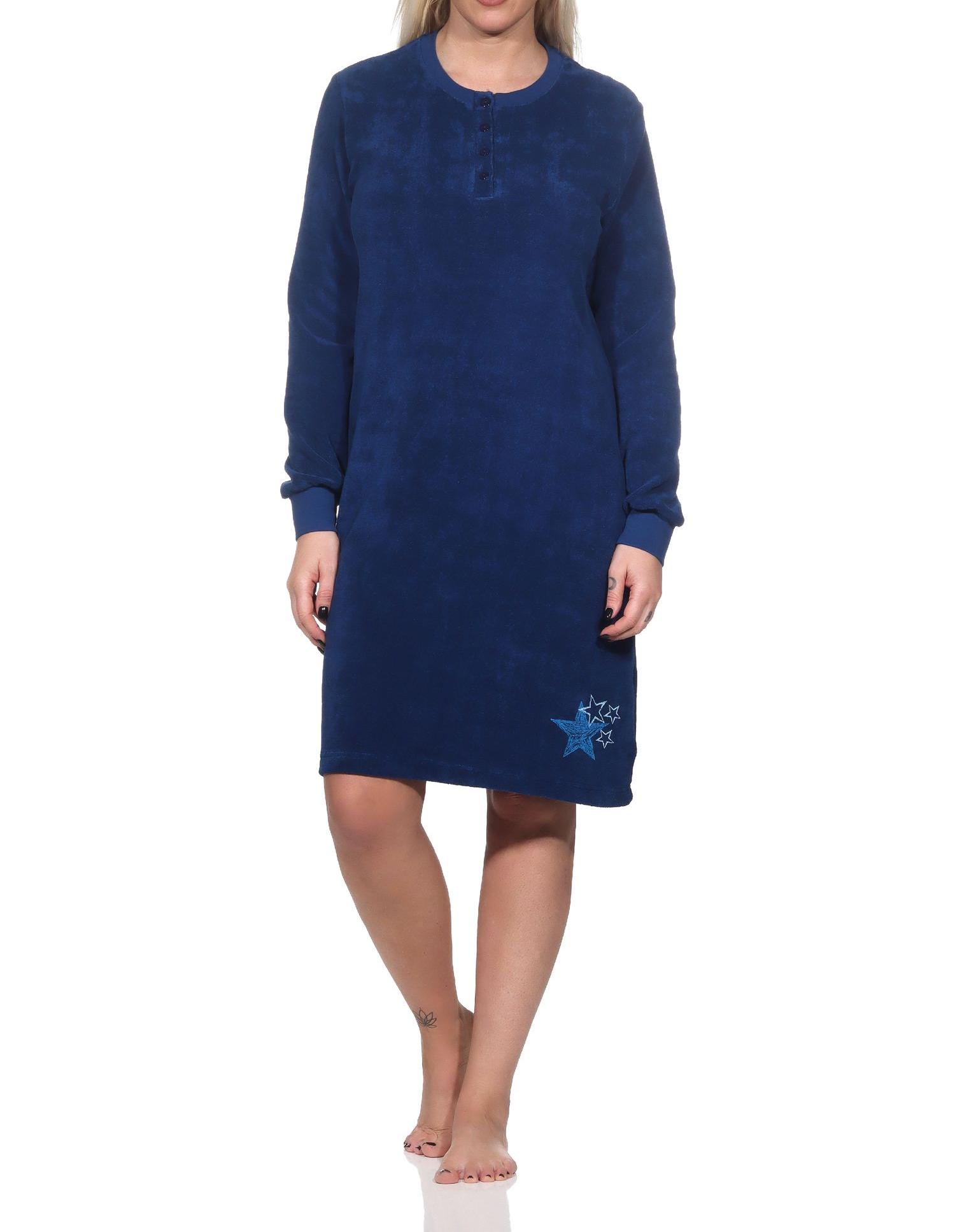 Normann Damen Frottee Nachthemd langarm mit Bündchen in Sterne Optik