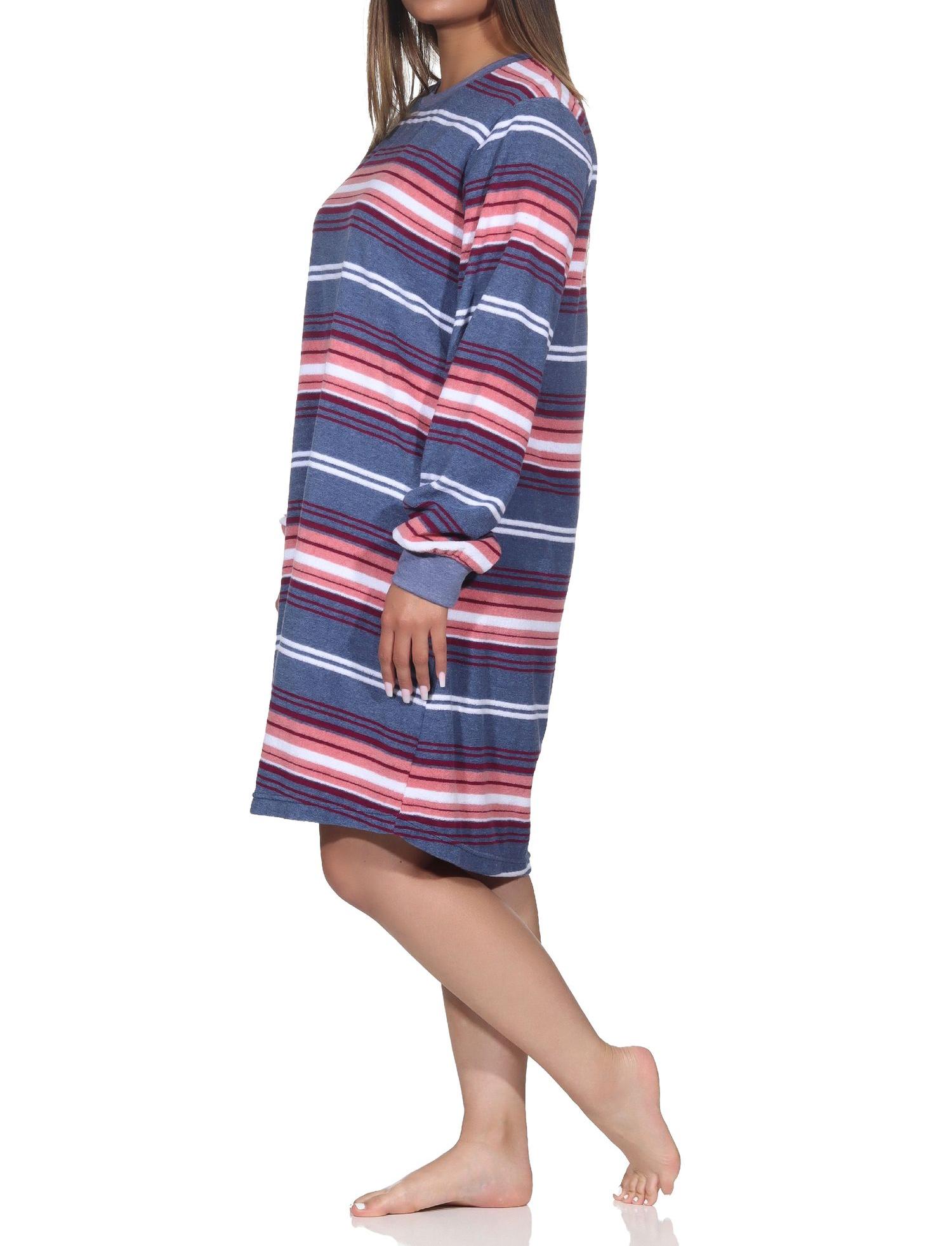 Normann Damen Frottee Nachthemd mit Bündchen in edler Streifenoptik - auch in Übergröße