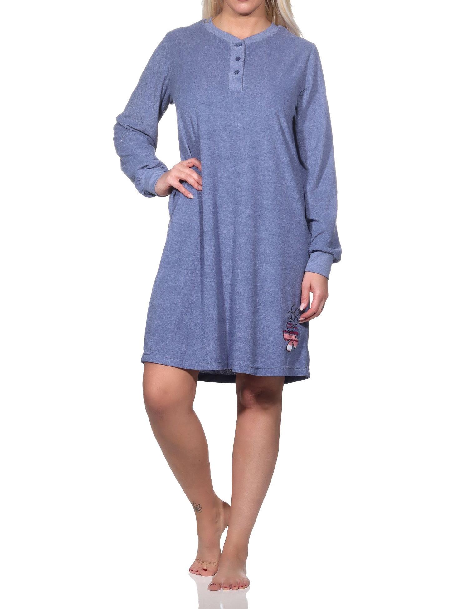 Normann Damen Frottee Nachthemd langarm mit Bündchen - auch in Übergröße