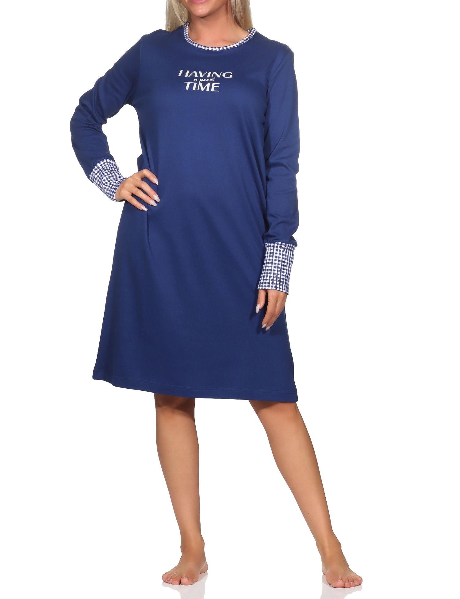 Normann Damen Nachthemd mit Bündchen in lässiger Optik in Kuschel Interlock Qualität