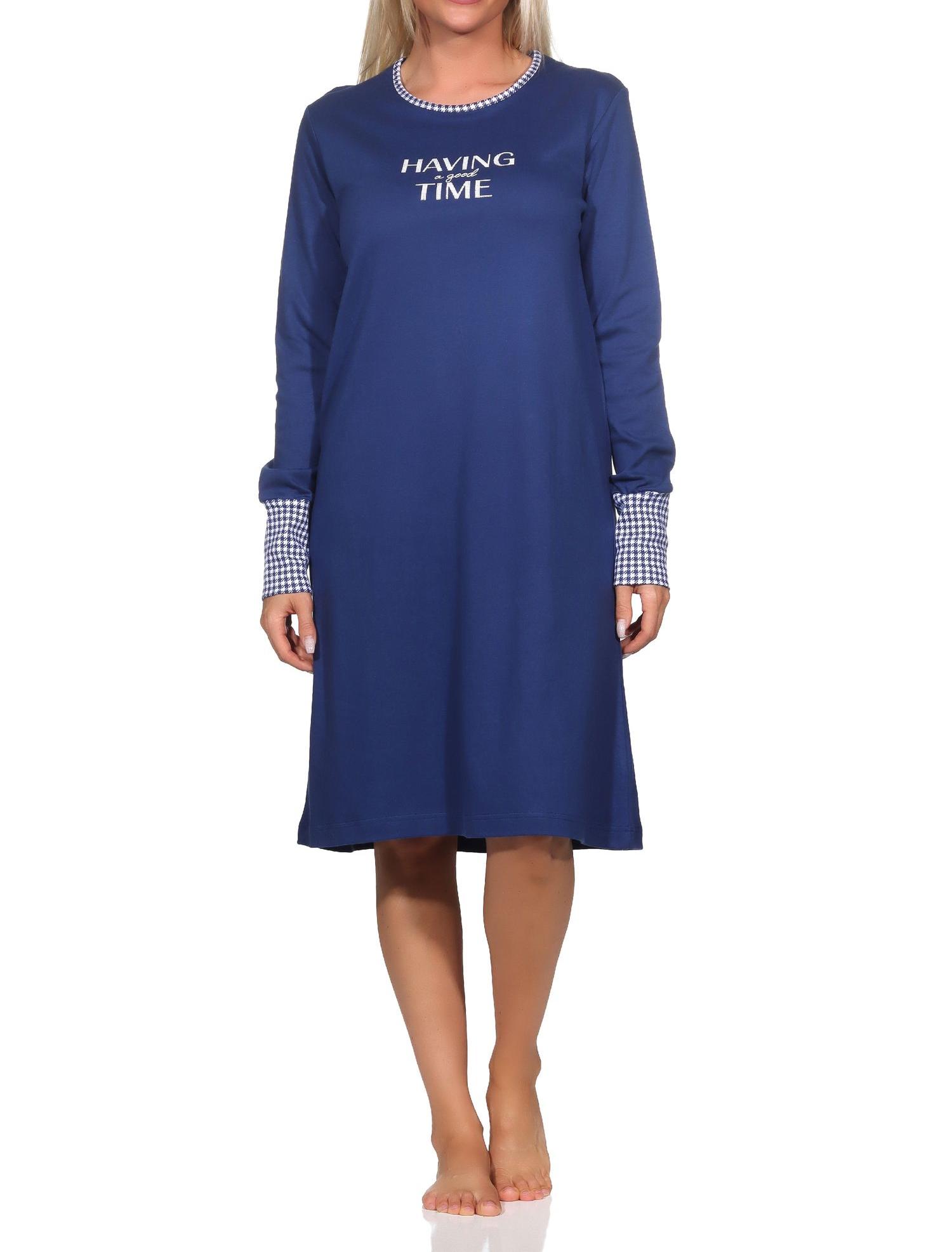 Normann Damen Nachthemd mit Bündchen in lässiger Optik in Kuschel Interlock Qualität