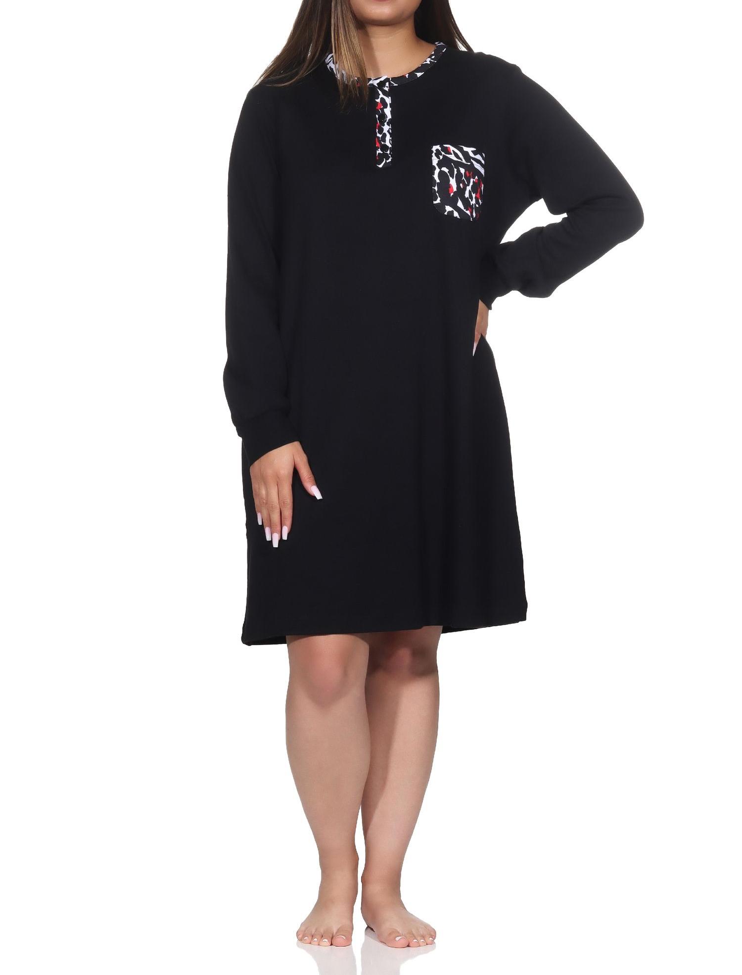 Normann Damen Kuschel Interlock langarm Nachthemd mit Bündchen in Animal-Print-Optik