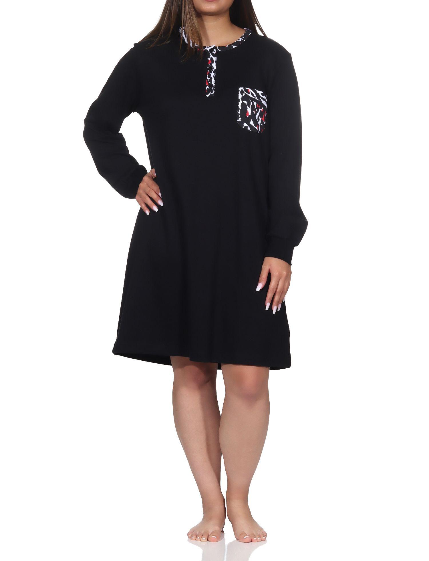 Normann Damen Kuschel Interlock langarm Nachthemd mit Bündchen in Animal-Print-Optik