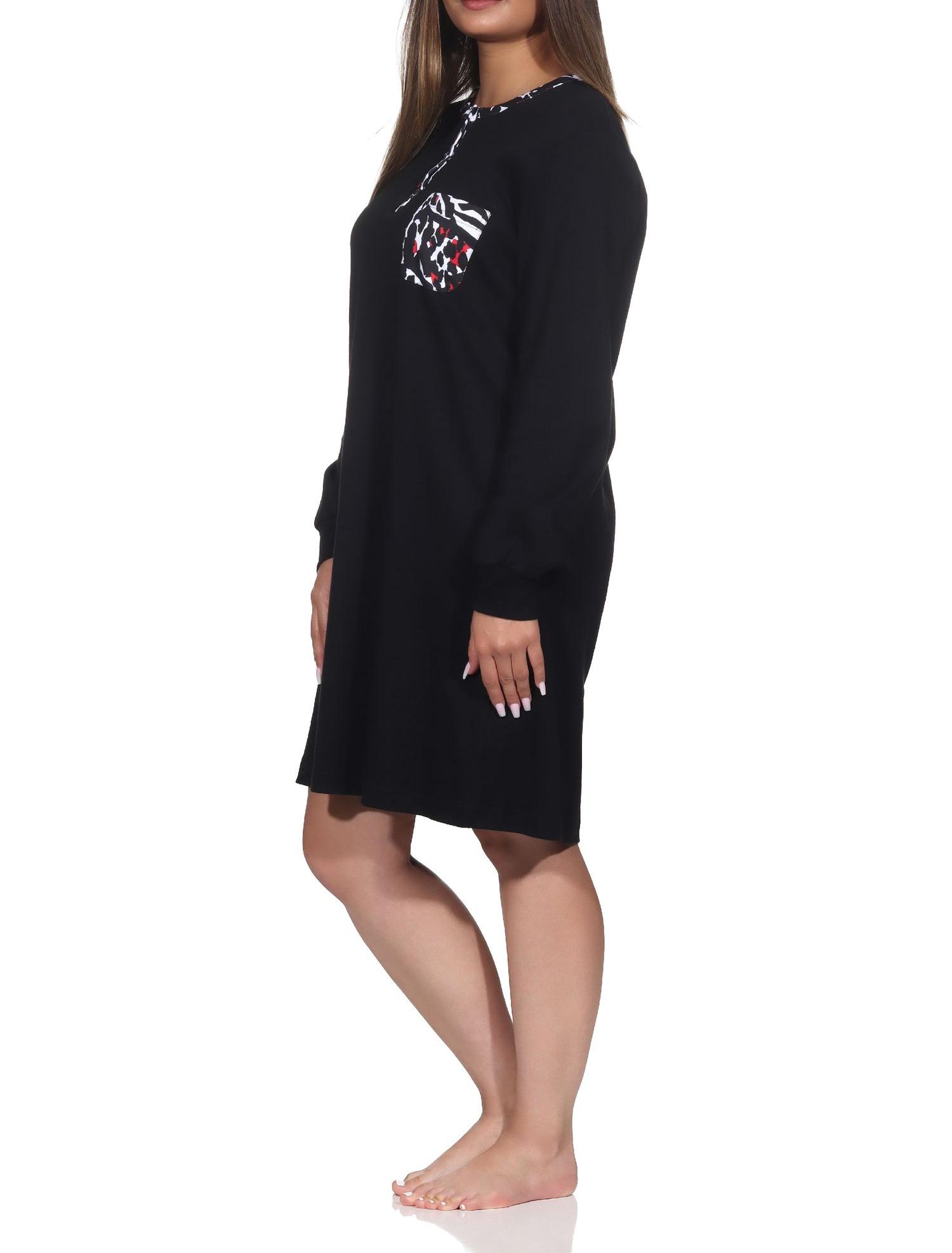 Normann Damen Kuschel Interlock langarm Nachthemd mit Bündchen in Animal-Print-Optik