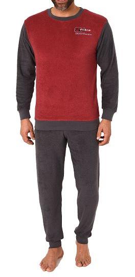 Lässiger Herren langarm Frottee Pyjama mit Rundhals-Ausschnitt & Bündchen, auch in Übergrößen