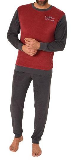 Lässiger Herren langarm Frottee Pyjama mit Rundhals-Ausschnitt & Bündchen, auch in Übergrößen