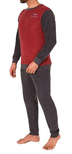 Lässiger Herren langarm Frottee Pyjama mit Rundhals-Ausschnitt & Bündchen, auch in Übergrößen