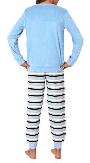 Mädchen Schlafanzug, Frottee Pyjama mit Bündchen und süßem Motiv - Streifenoptik