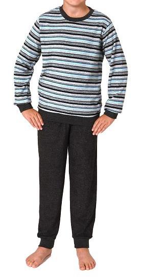 Jungen Frottee Pyjama in Ringel-Optik, warmer Schlafanzug mit Bündchen in tollen Farben