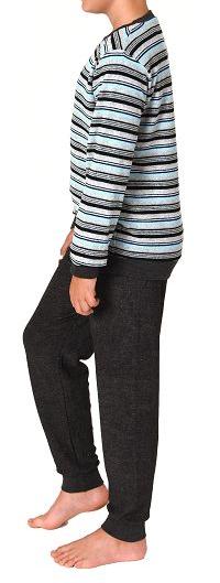 Jungen Frottee Pyjama in Ringel-Optik, warmer Schlafanzug mit Bündchen in tollen Farben