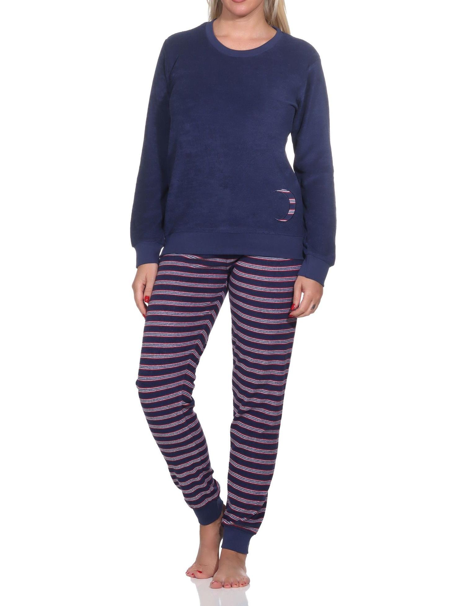 Normann Damen Frottee langarm Schlafanzug mit Bündchen - Pyjama auch in Übergrössen