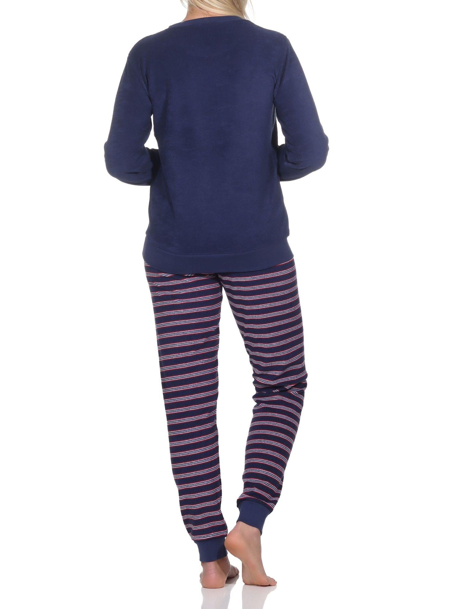 Normann Damen Frottee langarm Schlafanzug mit Bündchen - Pyjama auch in Übergrössen