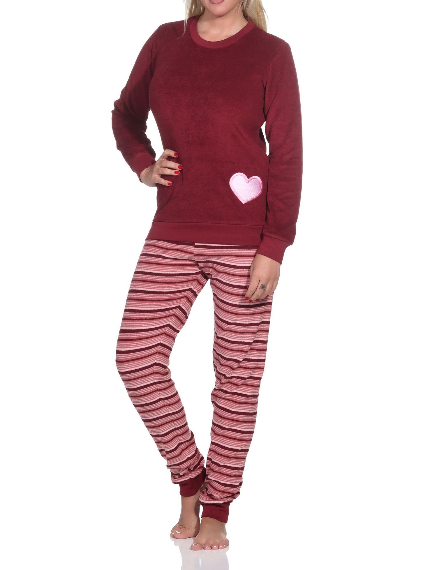 Wunderschöner Damen Frottee Schlafanzug mit Bündchen und Herz-Motiv - auch in Übergröße Wunderschöner Damen Frottee Schlafanzug mit Bündchen und Herz-Motiv - auch in Übergröße