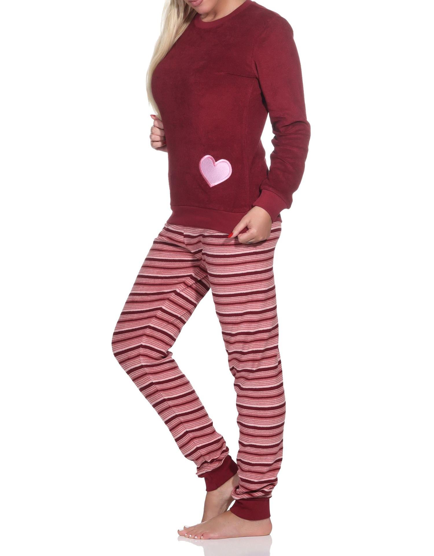 Wunderschöner Damen Frottee Schlafanzug mit Bündchen und Herz-Motiv - auch in Übergröße Wunderschöner Damen Frottee Schlafanzug mit Bündchen und Herz-Motiv - auch in Übergröße