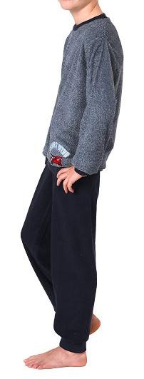 Warmer Jungen Frottee Pyjama / Schlafanzug mit Bündchen und Stickerei