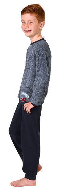 Warmer Jungen Frottee Pyjama / Schlafanzug mit Bündchen und Stickerei