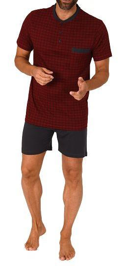Karierter Herren Shorty Pyjama mit Knopfleiste und Brusttasche - bis Größe 64