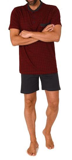 Karierter Herren Shorty Pyjama mit Knopfleiste und Brusttasche - bis Größe 64