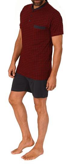 Karierter Herren Shorty Pyjama mit Knopfleiste und Brusttasche - bis Größe 64
