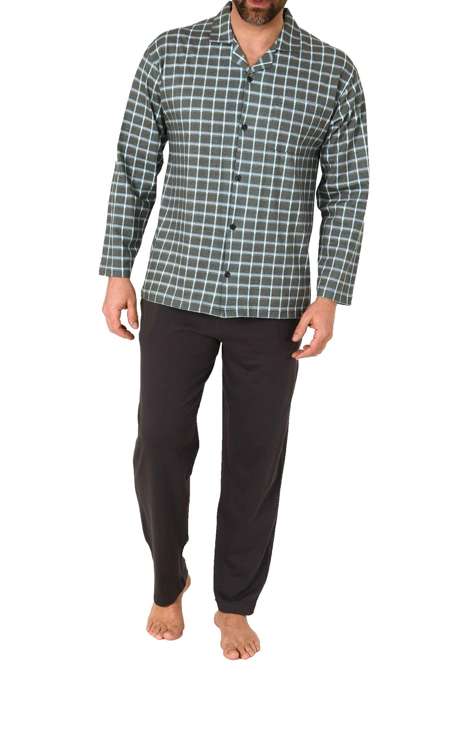 Durchknöpfbarer Herren Pyjama / Schlafanzug, langarm, in edler Karo-Optik Durchknöpfbarer Herren Pyjama / Schlafanzug, langarm, in edler Karo-Optik