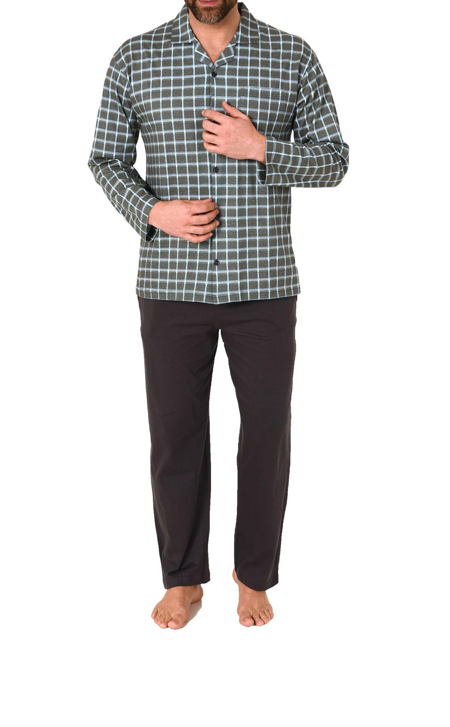 Durchknöpfbarer Herren Pyjama / Schlafanzug, langarm, in edler Karo-Optik Durchknöpfbarer Herren Pyjama / Schlafanzug, langarm, in edler Karo-Optik