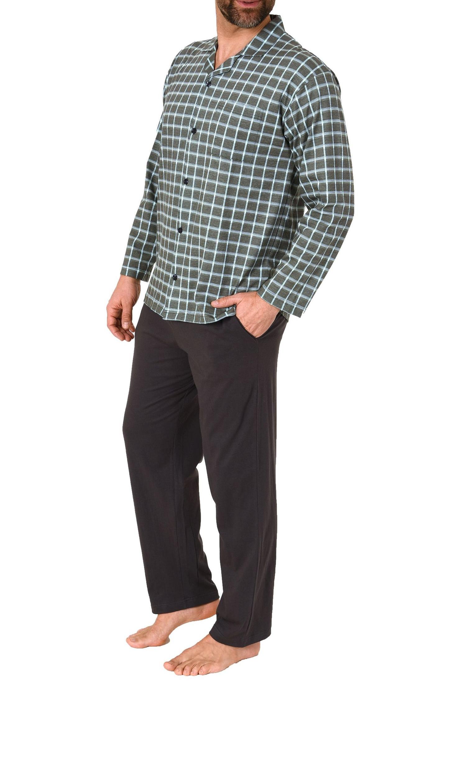 Durchknöpfbarer Herren Pyjama / Schlafanzug, langarm, in edler Karo-Optik
