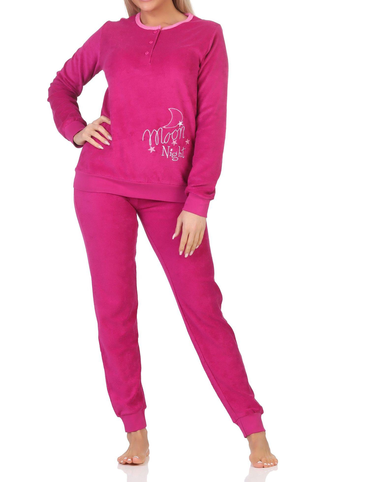 Niedlicher Damen Frottee Pyjama mit Knopfleiste und Bündchen - auch in Übergrößen