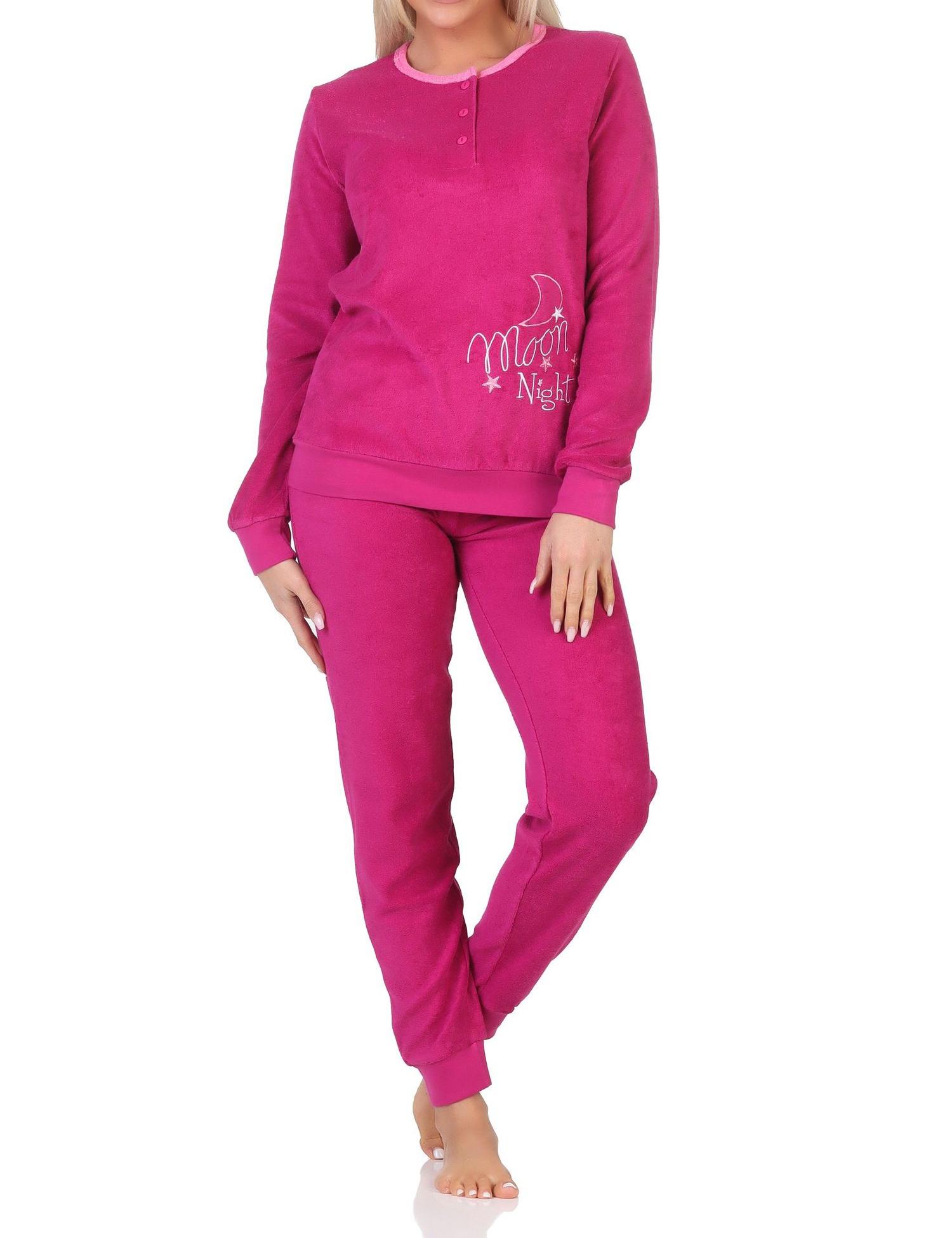 Niedlicher Damen Frottee Pyjama mit Knopfleiste und Bündchen - auch in Übergrößen