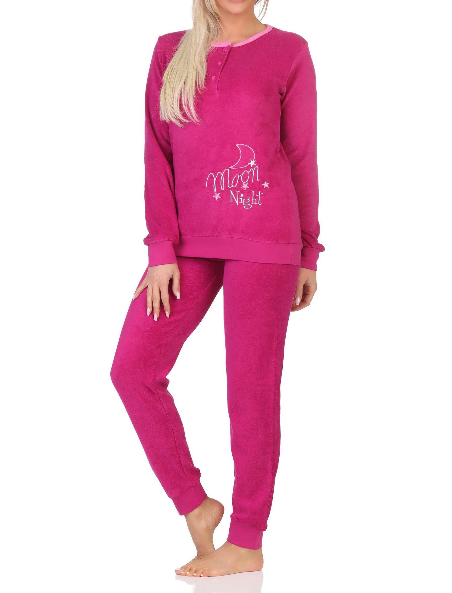 Niedlicher Damen Frottee Pyjama mit Knopfleiste und Bündchen - auch in Übergrößen