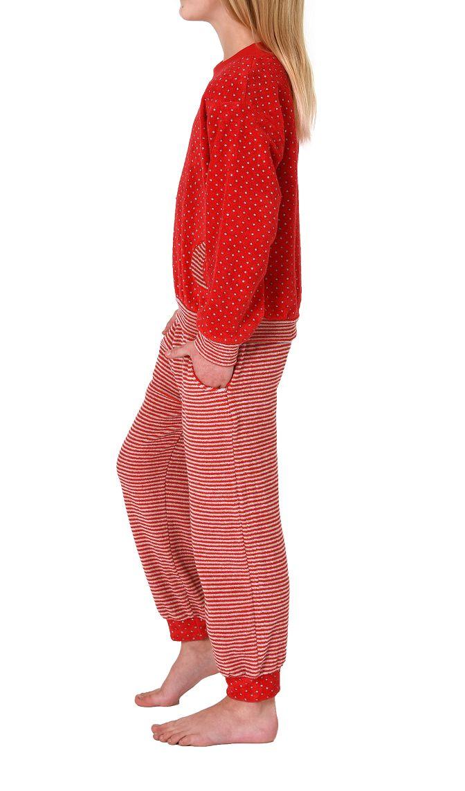 Mädchen Frottee Pyjama mit Bündchen, warmer Kinder Schlafanzug in toller Ringel-Optik