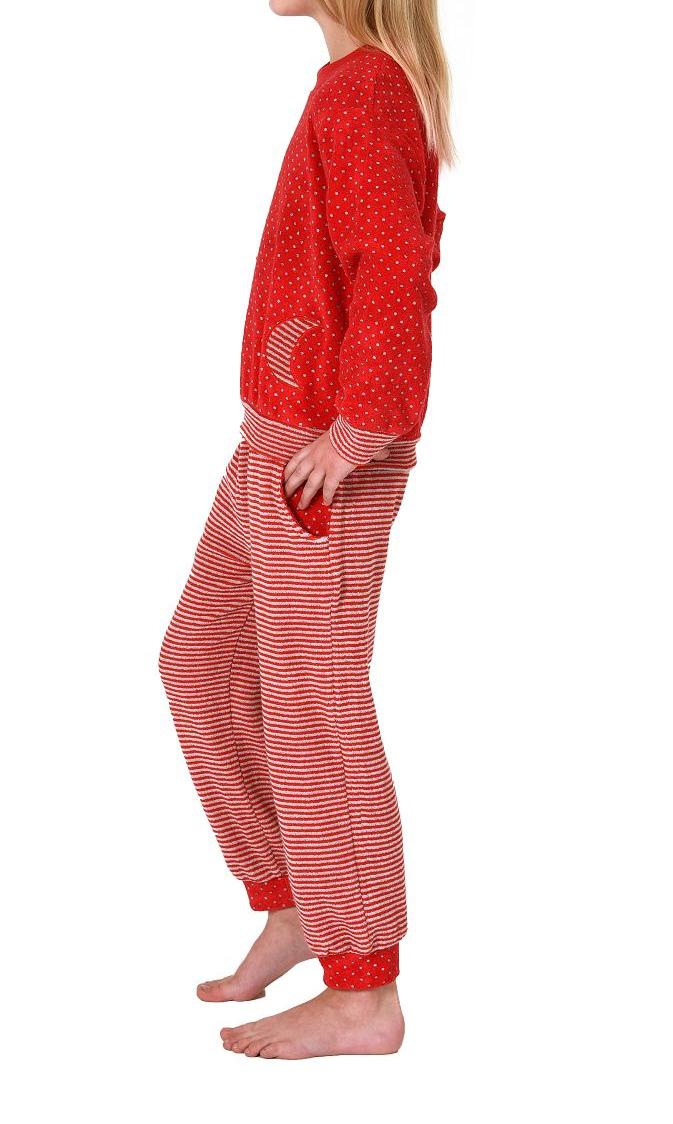 Mädchen Frottee Pyjama mit Bündchen, warmer Kinder Schlafanzug in toller Ringel-Optik