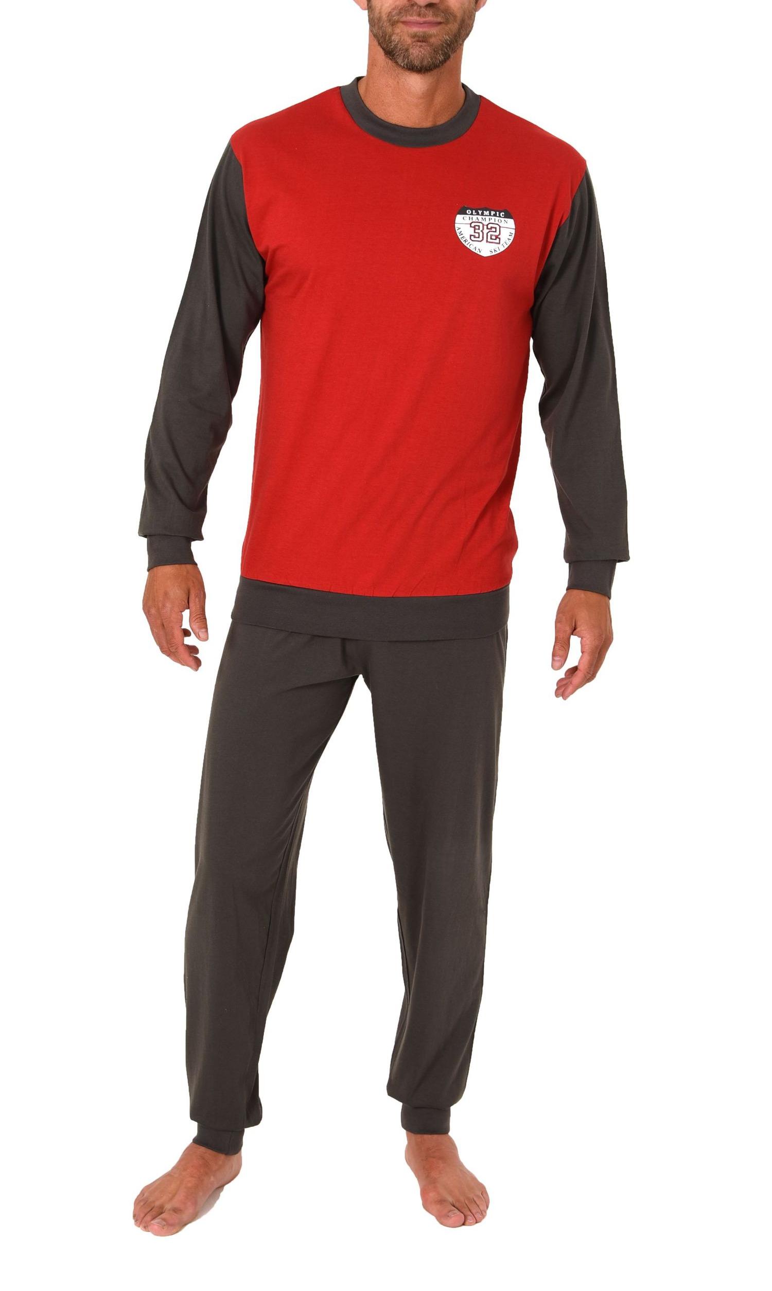Lässiger Herren langarm Schlafanzug Homewear mit Bündchen Pyjama Hausanzug
