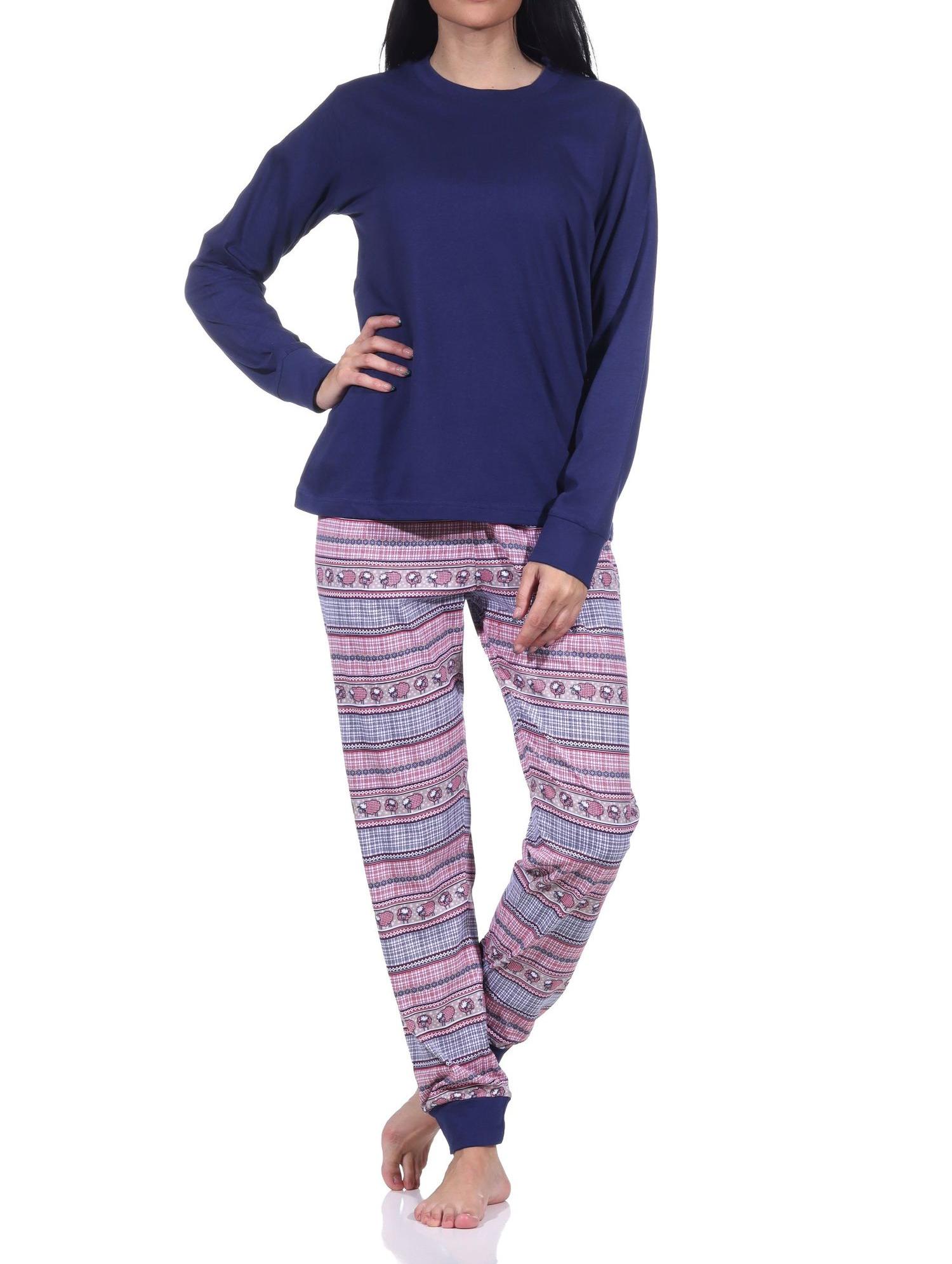 Normann Damen langarm Schlafanzug mit Bündchen Pyjama im wunderschönen Ethnolook