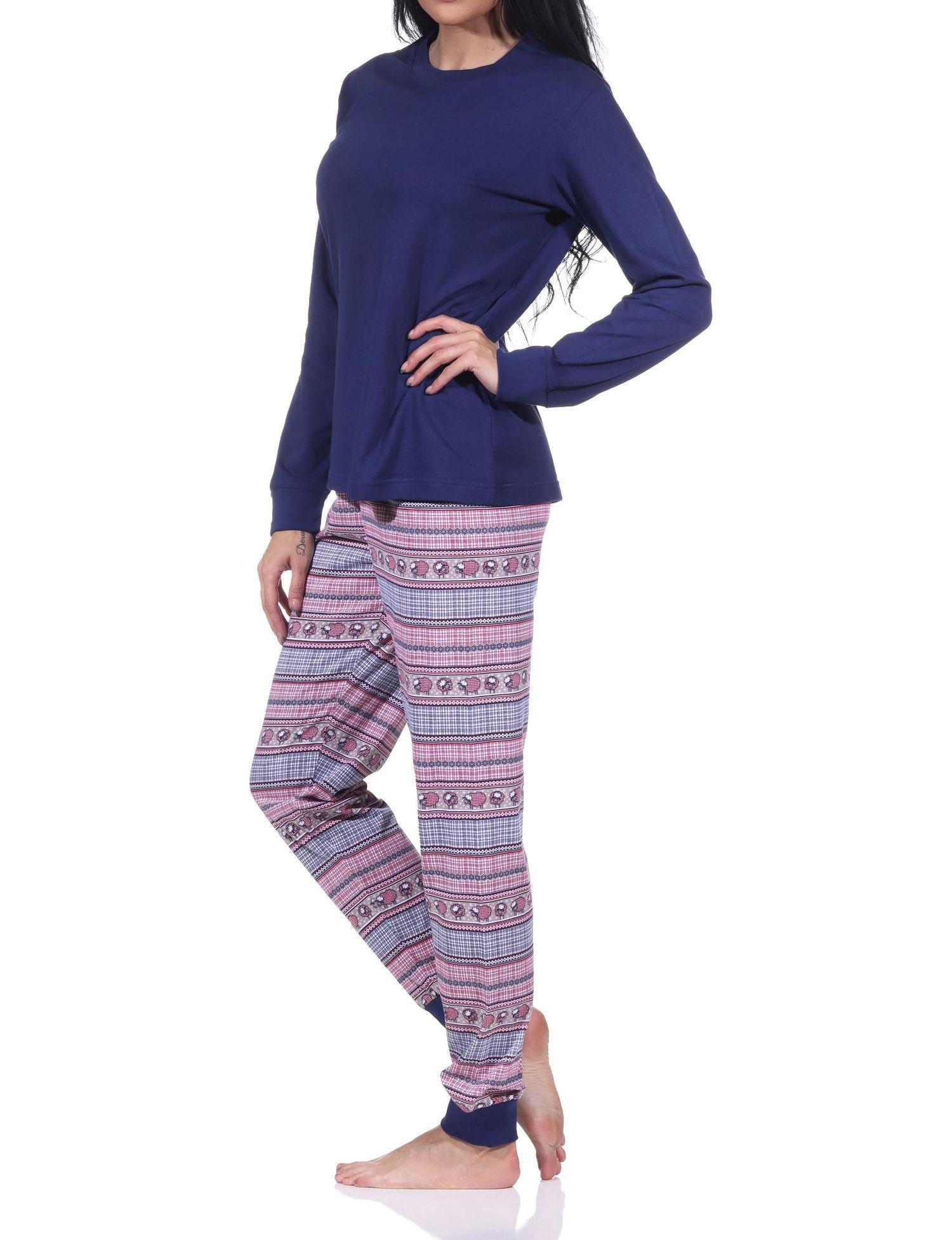 Normann Damen langarm Schlafanzug mit Bündchen Pyjama im wunderschönen Ethnolook