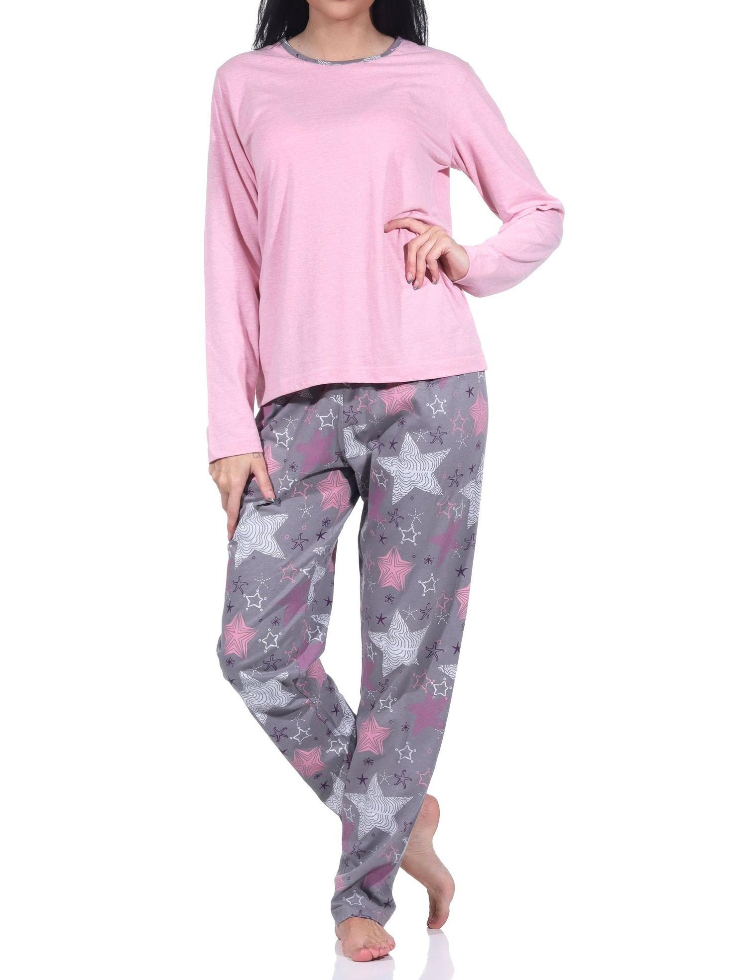 Normann Damen langarm Schlafanzug mit Pyjamahose in wunderschöner Sternenoptik