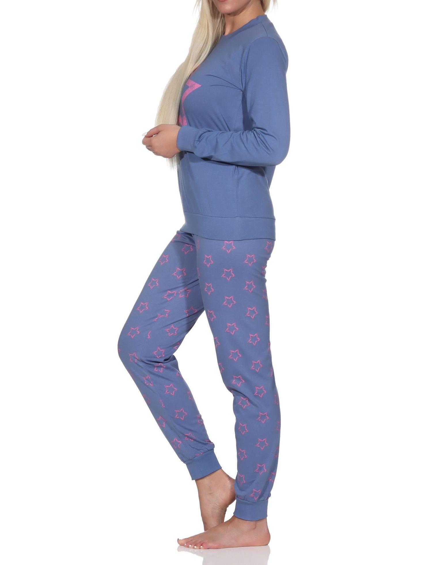 Normann Damen langarm Schlafanzug mit Bündchen in wunderschöner Sternenoptik