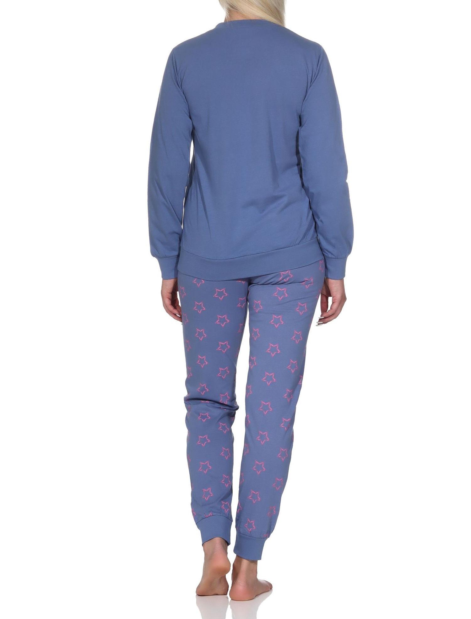 Normann Damen langarm Schlafanzug mit Bündchen in wunderschöner Sternenoptik
