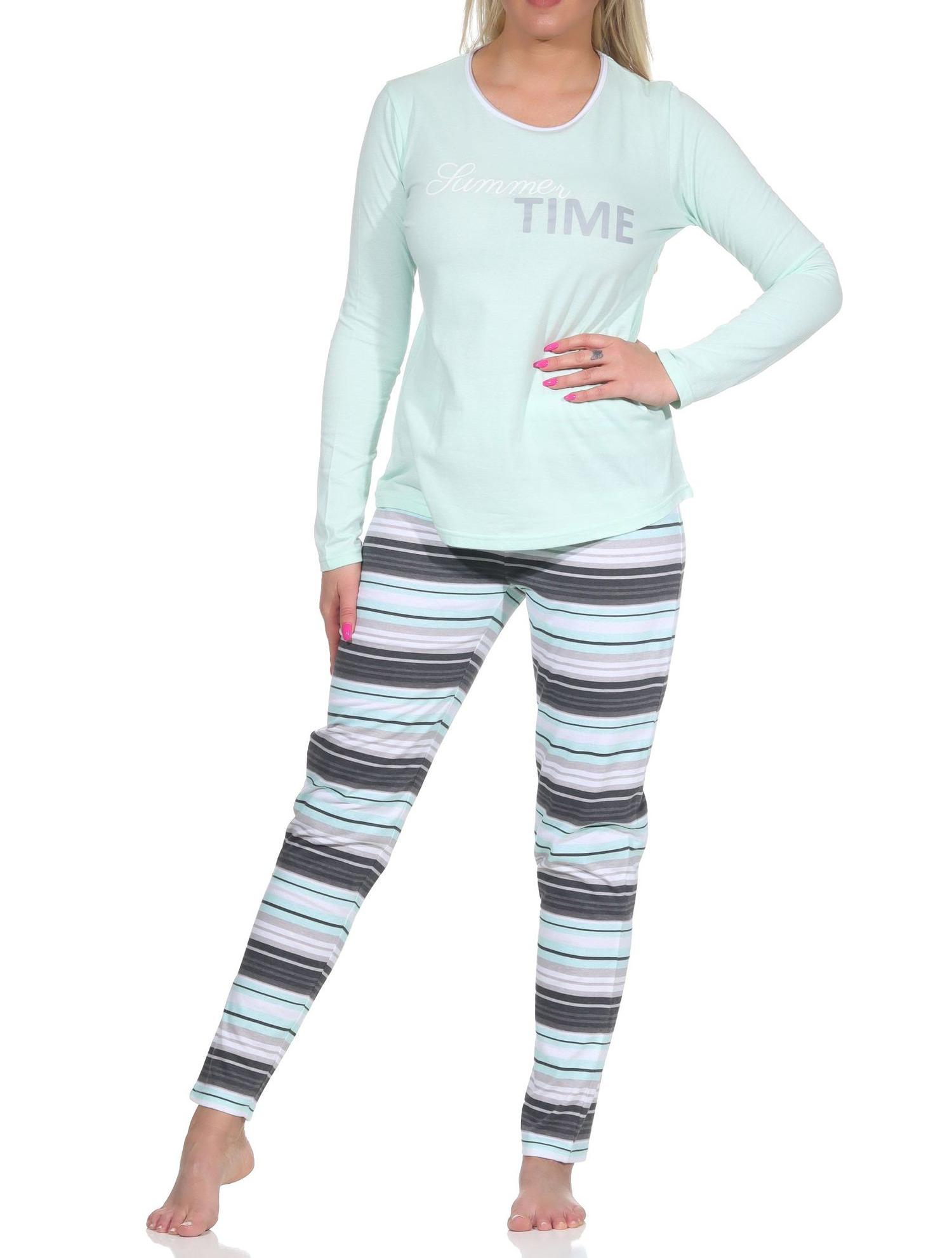 Normann Damen langarm Schlafanzug Pyjama in wunderschöner Streifenoptik