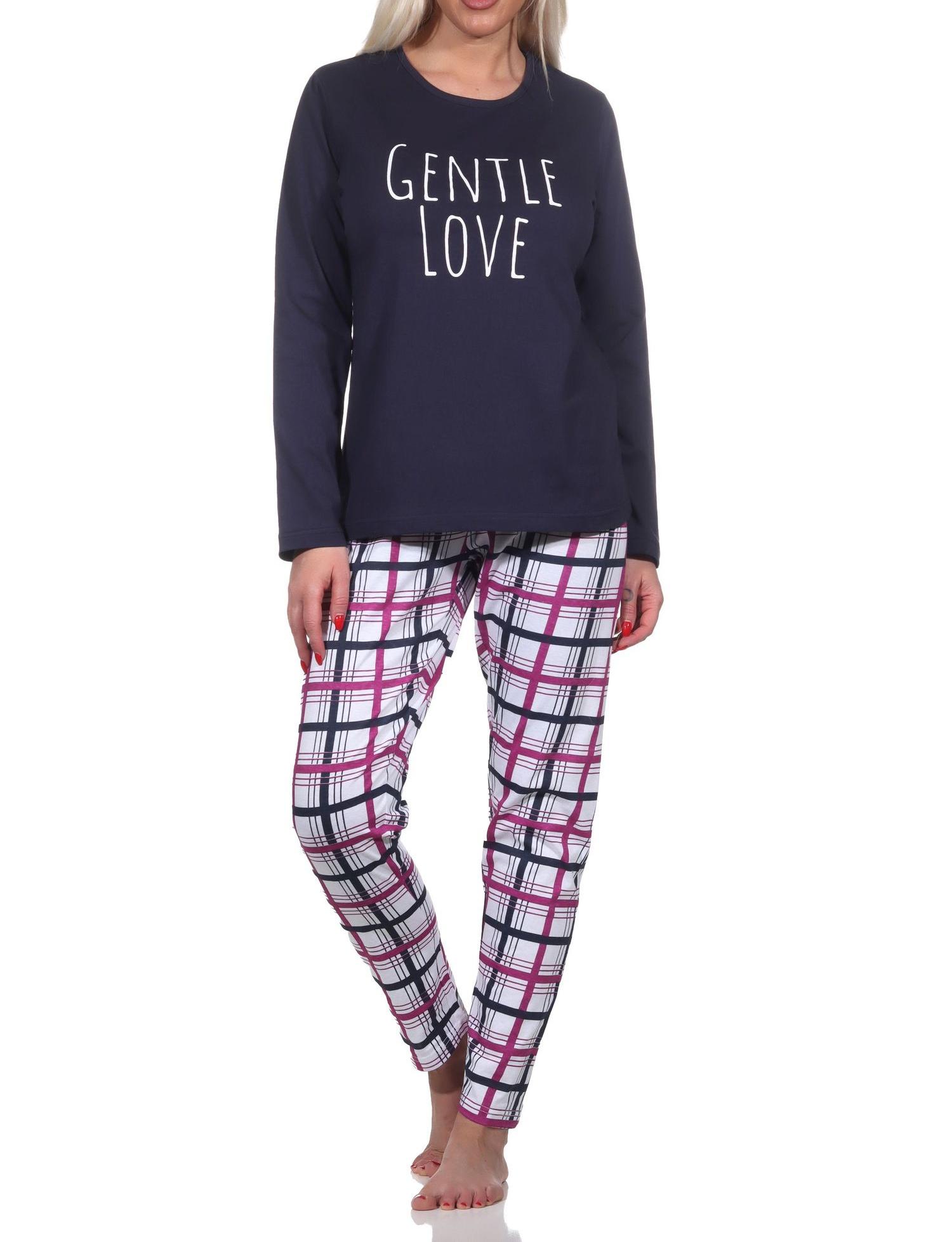 Normann Damen langarm Schlafanzug Pyjama mit Jersey Hose in Karo Optik