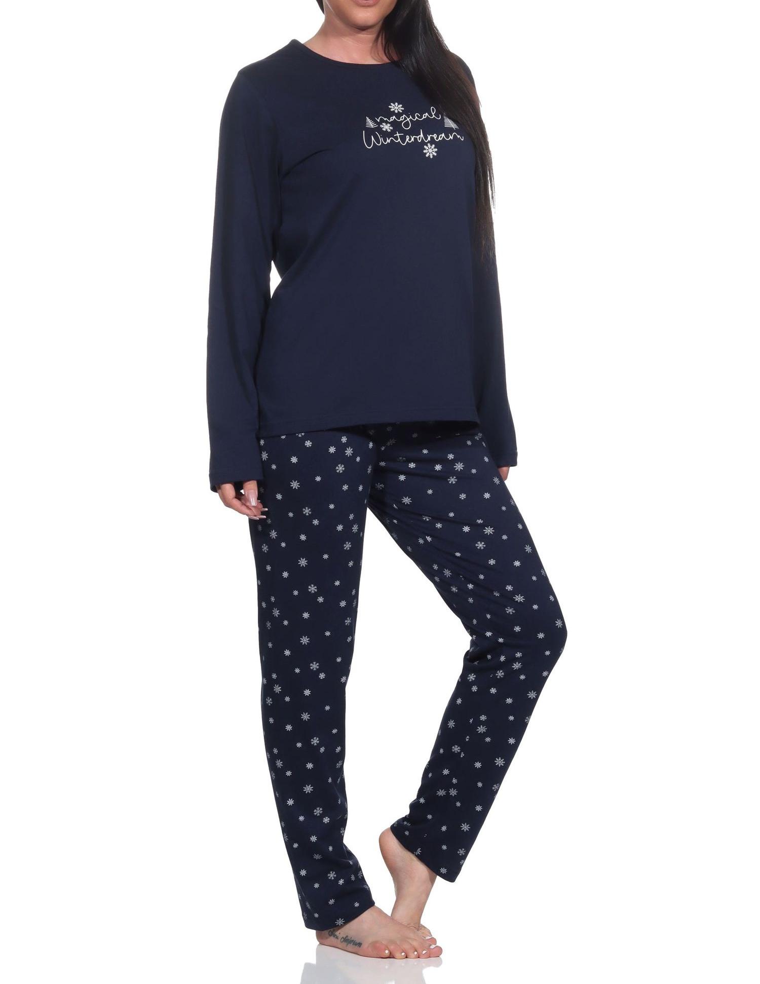 Normann Damen Schlafanzug lang Pyjama in wunderschöner Eiskristall Optik