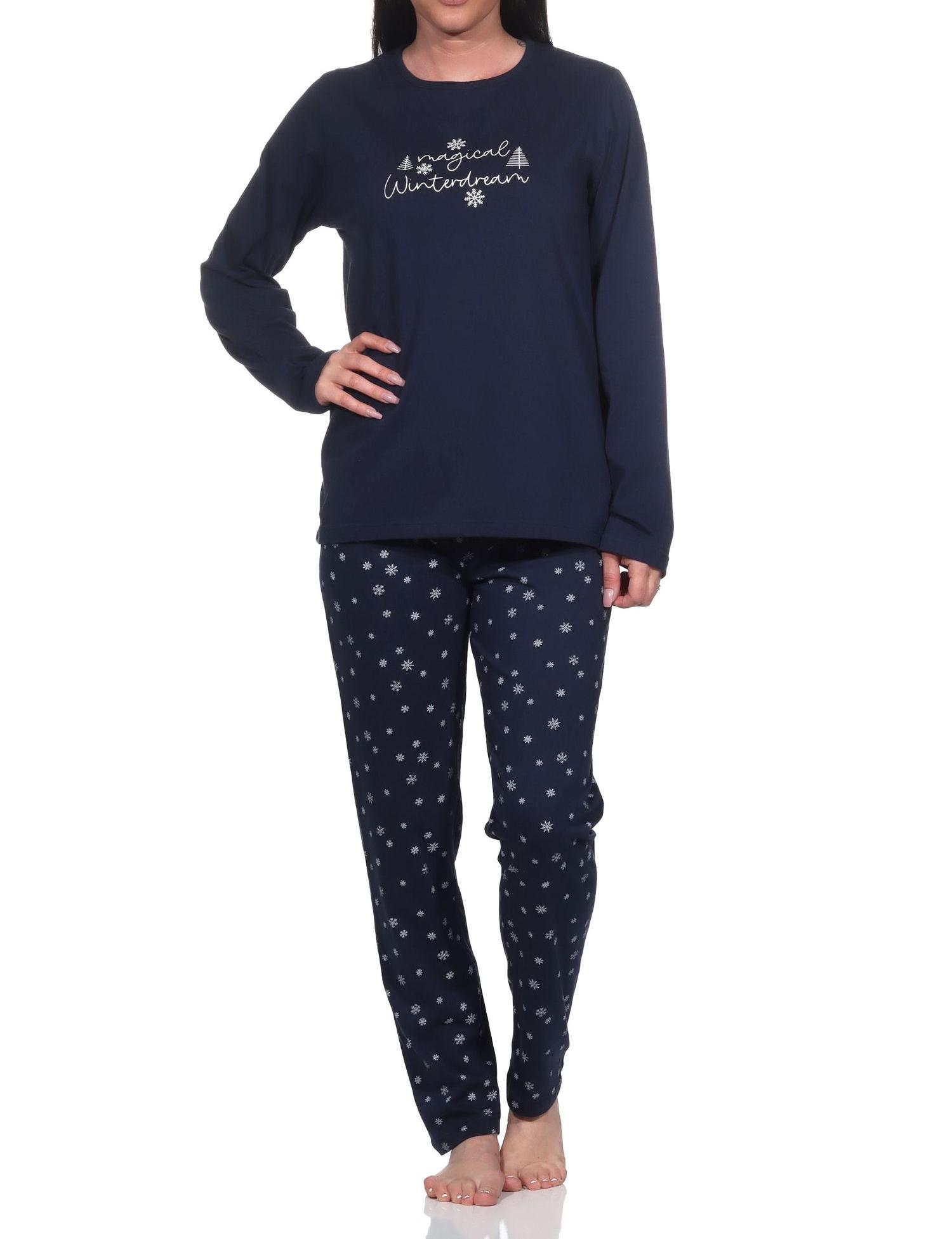 Normann Damen Schlafanzug lang Pyjama in wunderschöner Eiskristall Optik