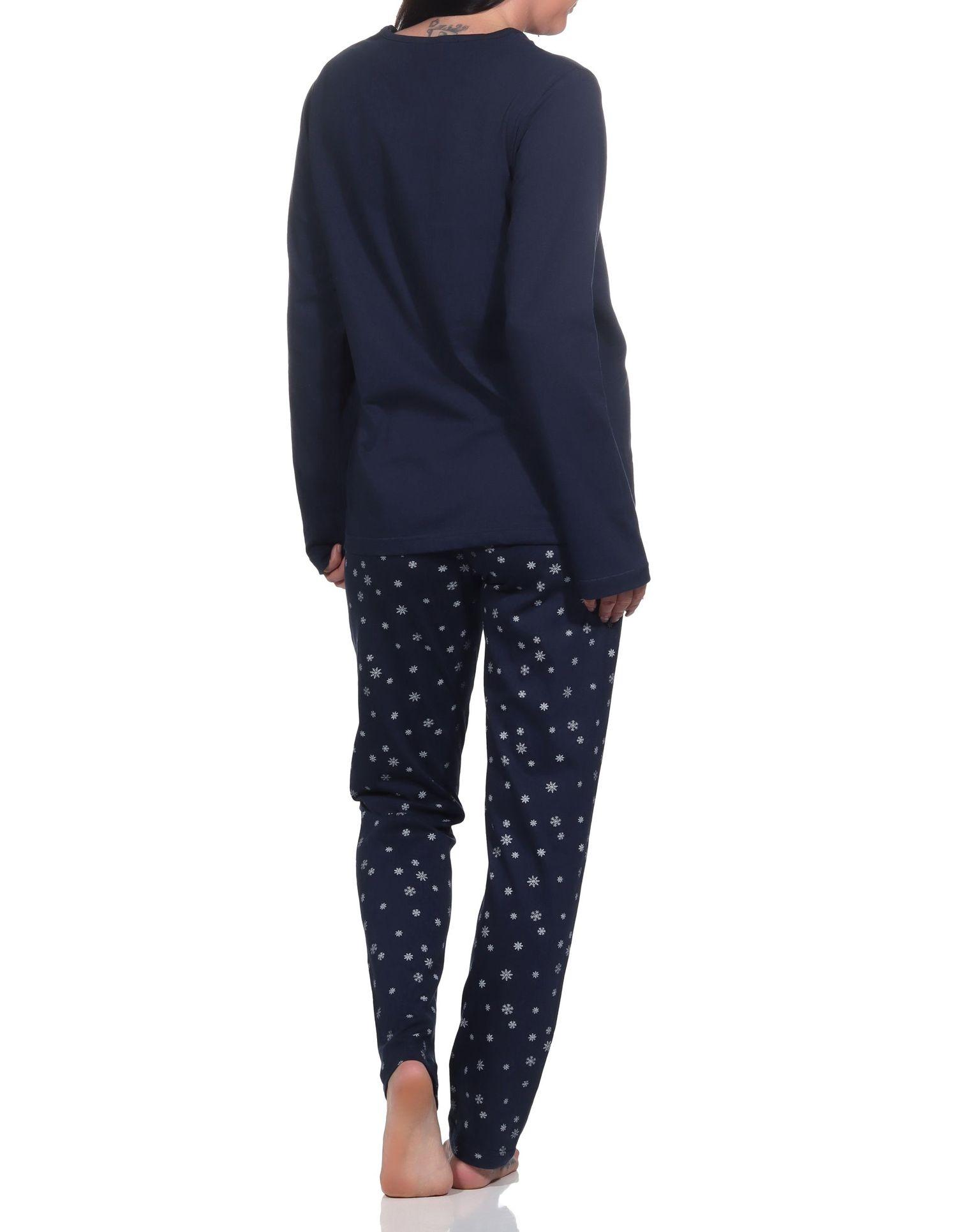 Normann Damen Schlafanzug lang Pyjama in wunderschöner Eiskristall Optik